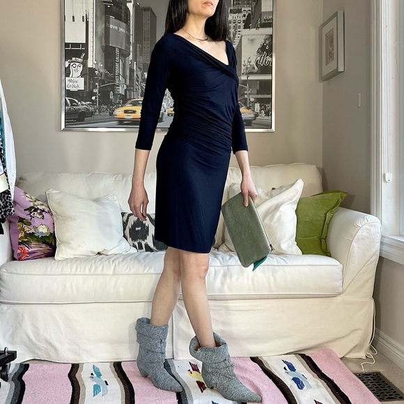 Mango black stretch asymmetric ruched minidress - Picture 5 of 13